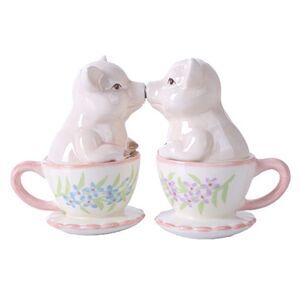 Kissing Pigs in Teacups Ceramic Salt and Pepper Shakers Magnetic